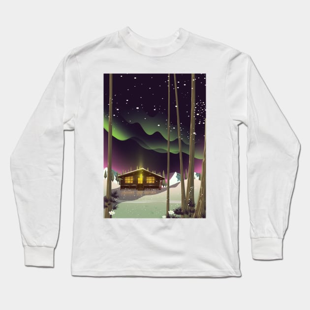 Cabin in the Winter Woods Long Sleeve T-Shirt by nickemporium1